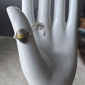 925 Sterling Silver~Bumble Bee Jasper~SZ 8~Stone Ring.